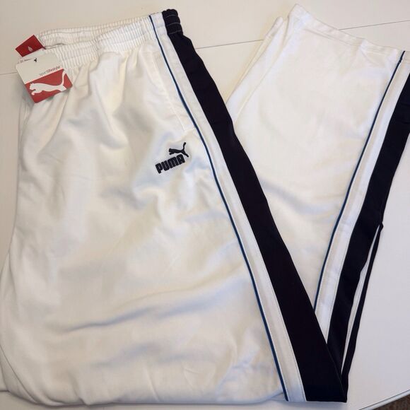 NWT Vntg Puma Agile Sweatpants Mens XXL White With‎ Navy Side Stripes Track - Picture 1 of 12